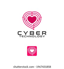 Cyber Technology Heart Logo Design Vector Template