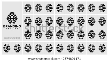 Cyber technology hexagon letter A to Z logo set