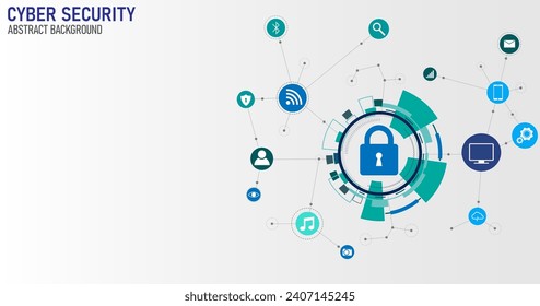 Cyber technology security, Hi-tech vector illustration with various technology elements. Internet Protection concept design background.
