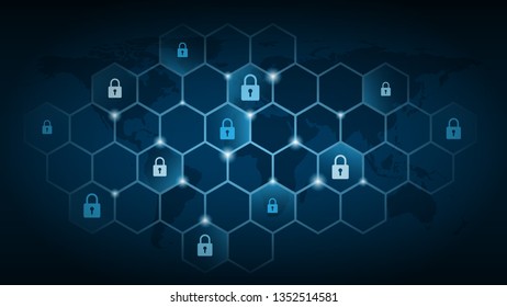 Cyber technology security, network protection background design, vector illustration