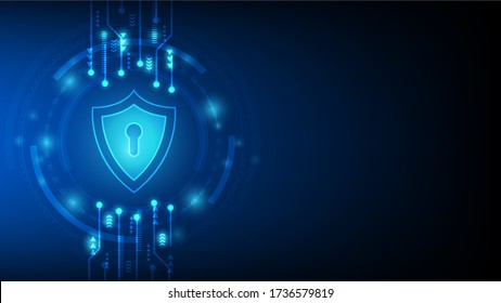 Cyber technology security, network protection background design with circuit and keyhole in shield, vector illustration