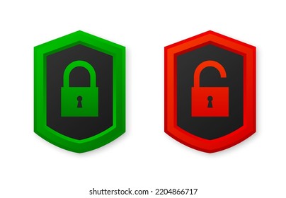 Cyber technology security, network protection sign. Checkmark signs Approved and Unapproved. Shield with green check mark and red mark. Safety, protection, secure concept. Vector illustration.