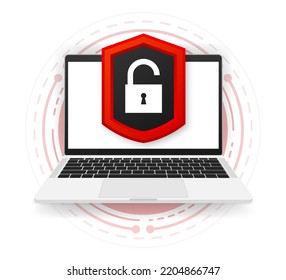 Seguridad de la cibertecnología, signo de protección de la red. Señales de marca de verificación aprobadas y no aprobadas. Escudo con marca de verificación verde y marca roja. Seguridad, protección, concepto seguro. Ilustración vectorial.