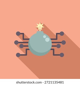 Conceito de terrorismo cibernético com bomba conectada a um circuito eletrônico, projeto de planície de sombra longa