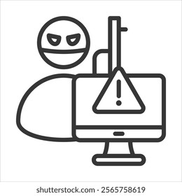 Cyber Terrorism Icon Vector Illustration Outline Style