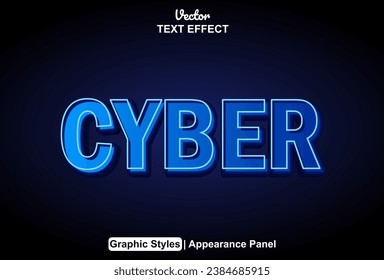 cyber text effect blue color graphic style and editable.