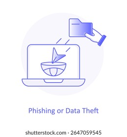 Ícone de roubo cibernético, Ataque on-line de phishing, Alerta de violação de dados, Símbolo de hackers, Ícone de alerta de fraudes, Fraude por vírus, Fraude por e-mail, Violação de segurança de TI, Detecção de phishing
