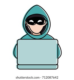 cyber thief avatar character with laptop