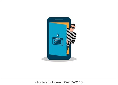 Cyber thief, hacker, internet security concept with tiny people character. password phishing attack. stealing personal data.