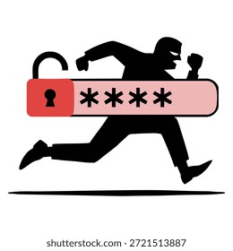 Hacker ladrón cibernético robando Contraseñas de datos sensibles Ilustración vectorial adecuada para la seguridad digital Conciencia de delitos cibernéticos y protección de la información