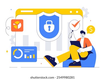 Cyber Threat Analysis Vector Illustration featuring Vulnerability Management and Information Control for Protection and Safety Technology
