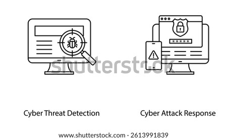 Cyber Threat Detection Cyber Attack Response Security Icon Vector Collection