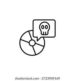 Cyber Threat Icon Disk Outline Skull Message Cybercrime
