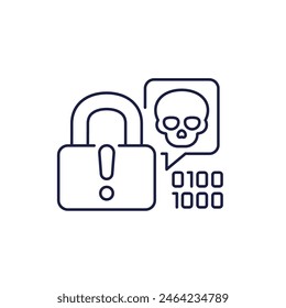 cyber threat icon, security breach line vector