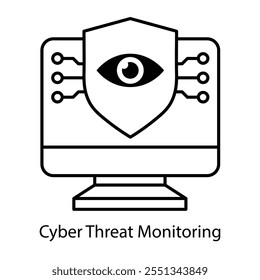 Ícone de monitoramento de ameaças cibernéticas - Tela de olho no computador representando a vigilância na segurança cibernética