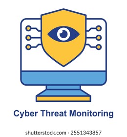 Ícone de monitoramento de ameaças cibernéticas - Tela de olho no computador representando a vigilância na segurança cibernética