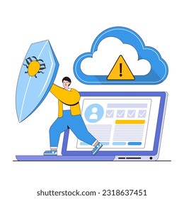 Cyber threat prevention vector illustration concept with characters. Firewall protection, malware prevention, proactive cybersecurity. Modern flat style for landing page, web banner, infographics.