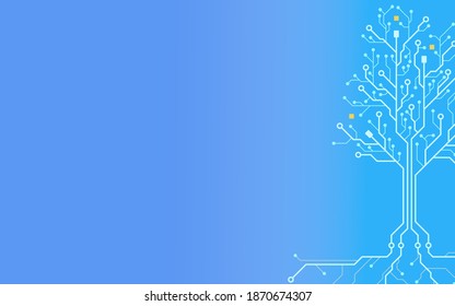 Cyber Arbre technologie future sur fond bleu avec espace pour copie, ressources numériques bleues. arbre du circuit imprimé de concept. PCB, illustration Vectorielle à plat.