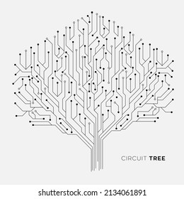 Cyber tree vector illustration. High-tech technology background texture. Cyber circuit future technology background.