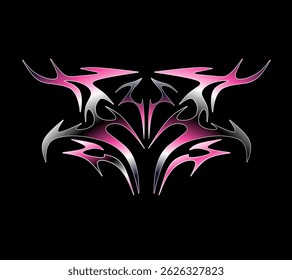 Cyber tribal vector with a sharp symmetrical form, blending chrome and magenta tones for a futuristic, edgy visual impact