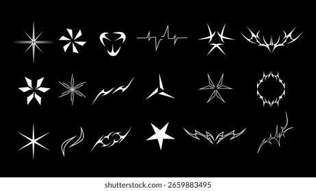 Neo-Stamm y2k Element, abstrakter Stern, Rahmen symmetrische Vektorsymbole, spiky Cyber-Stamm perfekt für Streetwear, Kleidung, Tattoo, Poster