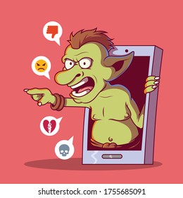 Cyber Troll character vector illustration. Bully, technology, trolling, communication, security design concept