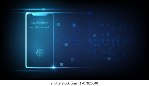 Cyber Unlock-Sicherheitskonzept mit Fingerabdruck. Sperren von Symbolformlinien und Dreiecken, Punkt Verbindungsnetz auf blauem Hintergrund. Illustrationsvektor