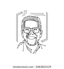 Cyber ​​man vector illustration line art