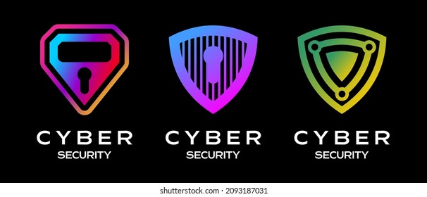 Cyber ​​security vector logo set with diamond shield and padlock. Security shield concept. Internet security. Vector stock illustration.