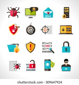 Cyber Virus Hacking Protection And Security Icons Set Isolated Vector Illustration