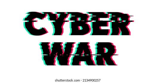 Cyber war glitch text element. Hacker attack technology illustration. Network safety concept.