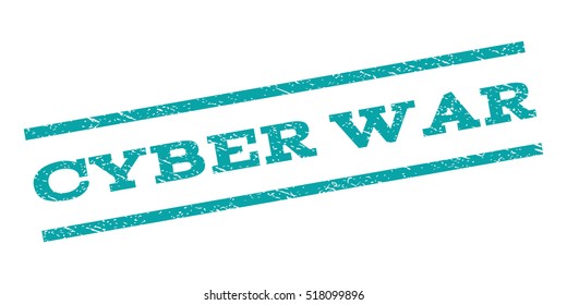 Cyber War watermark stamp. Text caption between parallel lines with grunge design style. Rubber seal stamp with unclean texture. Vector cyan color ink imprint on a white background.