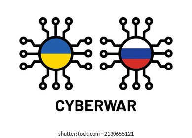 Cyber warfare between Ukraine and Russia country isolated on white background.