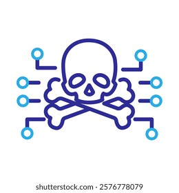 Cyber Warfare Icon – Skull with Connections Representing State-Sponsored Conflicts