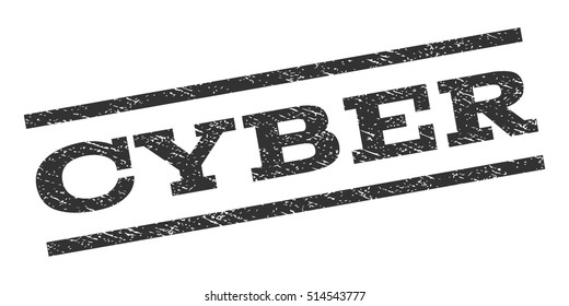 Cyber watermark stamp. Text tag between parallel lines with grunge design style. Rubber seal stamp with dust texture. Vector gray color ink imprint on a white background.