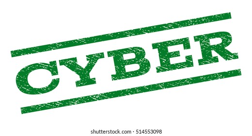 Cyber watermark stamp. Text tag between parallel lines with grunge design style. Rubber seal stamp with dirty texture. Vector green color ink imprint on a white background.