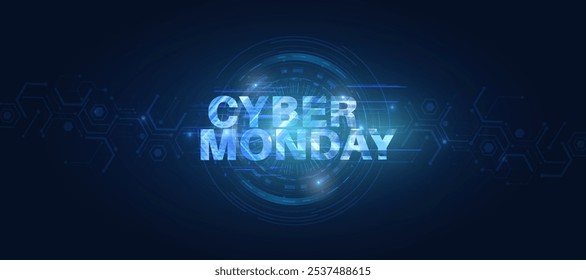 Cyber ​Anuncio de Web ​ lunes con luz de neón brillante. Anuncio de venta en línea para ventas y diseño publicitario. Vector