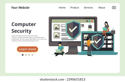Cyber or web security web banner or landing page. Idea of digital data protection and safety. Modern technology and virtual crime. Protection information in internet. Presented through a flat vector.