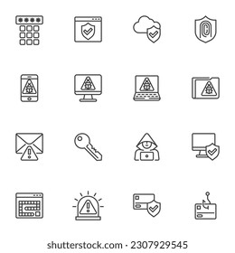 Cyber and web security line icons set, outline vector symbol collection, linear style pictogram pack. Signs, logo illustration. Set includes icons as cyber security, hacker attack, password phishing