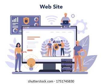 Cyber or web security online service or platform. Idea of digital data protection and safety. Website. Flat vector illustration