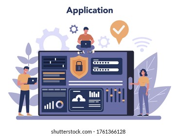 Cyber or web security online service or platform. Idea of digital data protection and safety. Application. Flat vector illustration