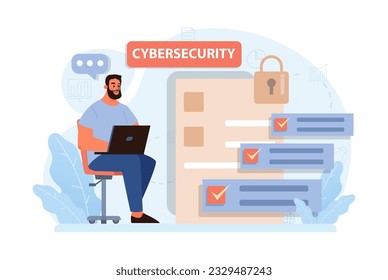 Cyber or web security set. Artificial intelligence provide data protection and database safety of a digital device. Protection of the internet access, cyber attack prevention. Flat vector illustration