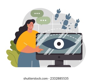Cyber or web security set. Artificial intelligence provide data protection and database safety of a digital device. Protection of the internet access, cyber attack prevention. Flat vector illustration