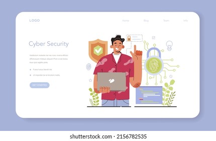 Cyber or web security specialist web banner or landing page. Digital data protection and database safety. Cyberattack prevention. Flat vector illustration