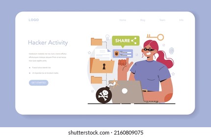 Cyber or web security specialist web banner or landing page. Digital data protection and database safety. Cyberattack prevention. Flat vector illustration