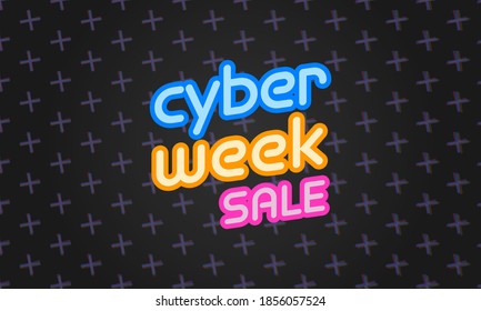 Cyber Week Sale in blue, pink and yellow over abstract offset hatch marks.