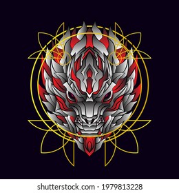 cyber wolf design for japan traditional cloth or t-shirt with digital hand drawn Embroidery Men T-shirts Summer Casual Short Sleeve Hip Hop T Shirt Streetwear logo