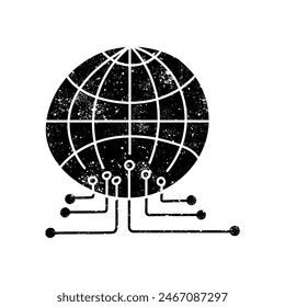 Cyber world icon metaverse black hand drawn icon in grunge look