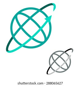 Cyber world, techno globe, world online logo in flat icon style