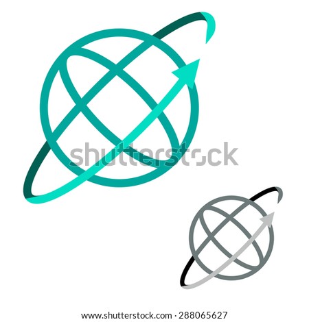 Cyber world, techno globe, world online logo in flat icon style